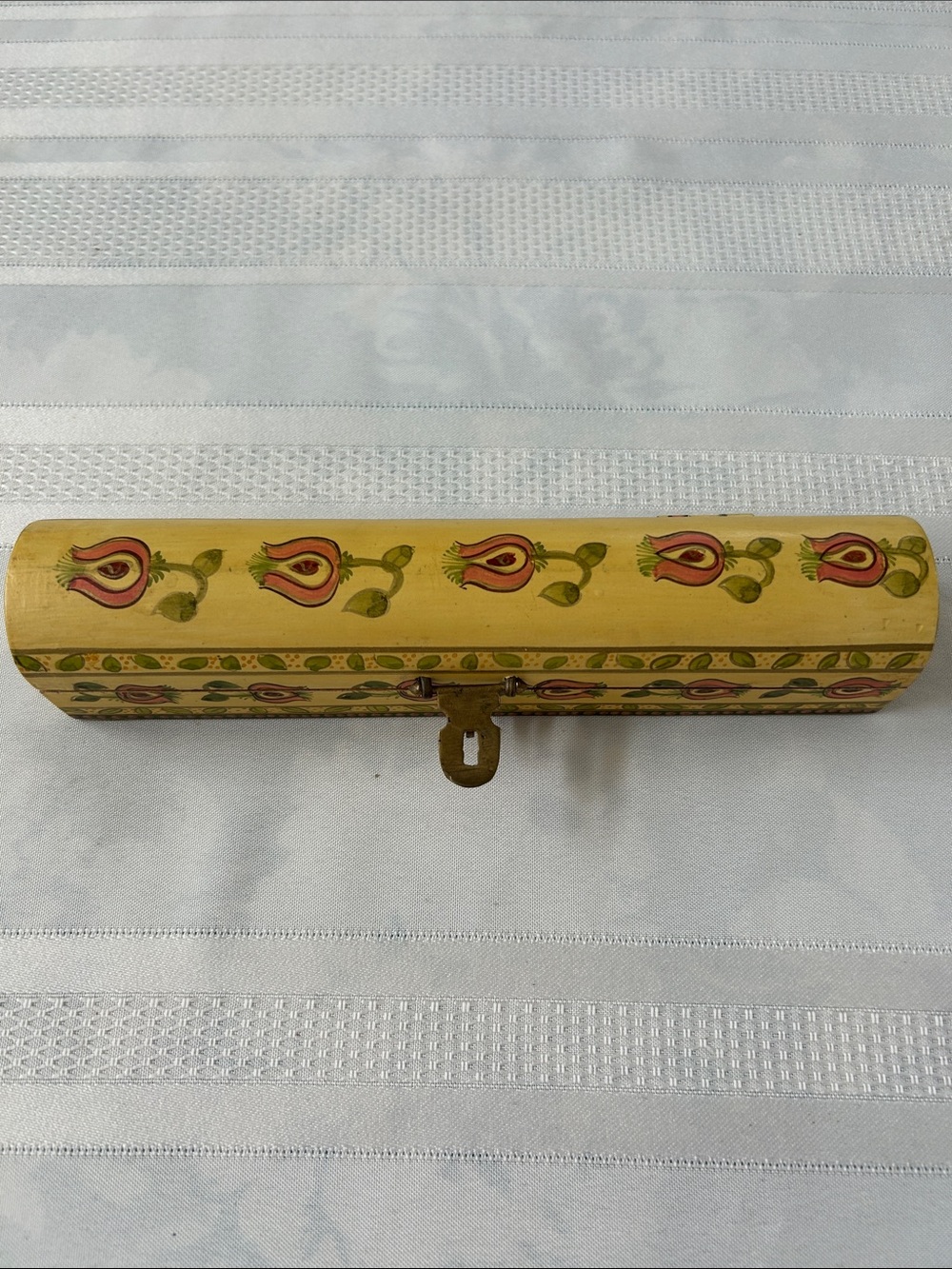New and unique Hand-Painted Floral Wooden Pen/Pencil Case - Yellow with floral